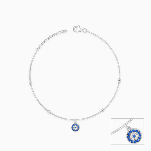 Giva Silver Evil Eye Charm Anklet