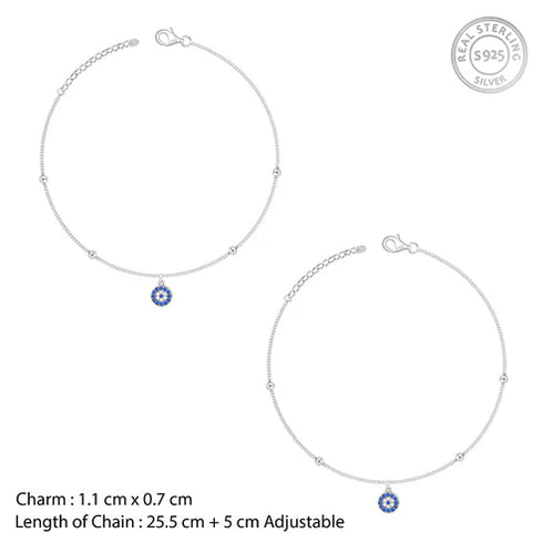 Giva Silver Evil Eye Charm Anklet