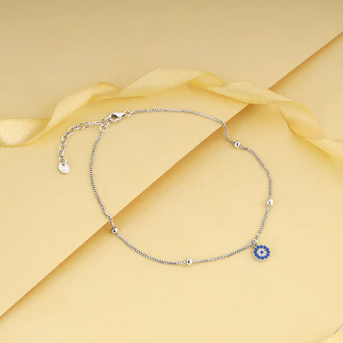 Giva Silver Evil Eye Charm Anklet