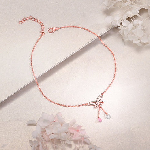 Giva Rose Gold Butterfly Dance Anklet