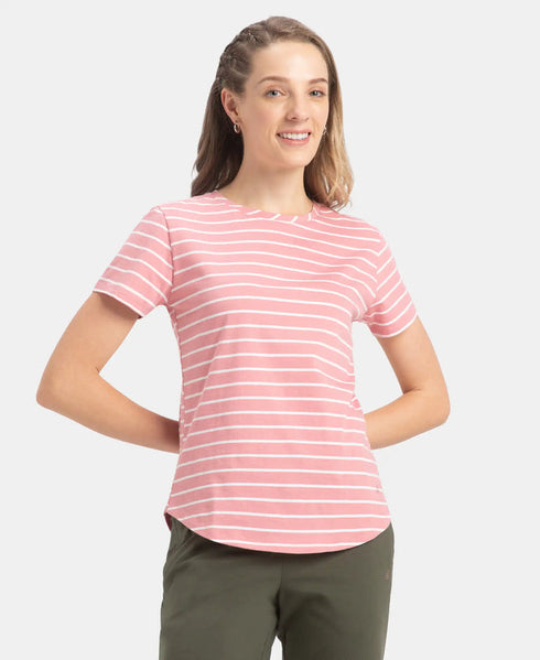 Super Combed Cotton Stripe Fabric Relaxed Fit Round Neck Half Sleeve T-Shirt