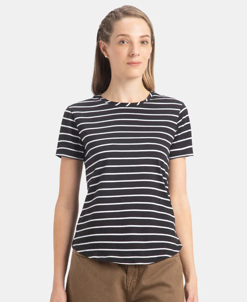 Super Combed Cotton Stripe Fabric Relaxed Fit Round Neck Half Sleeve T-Shirt