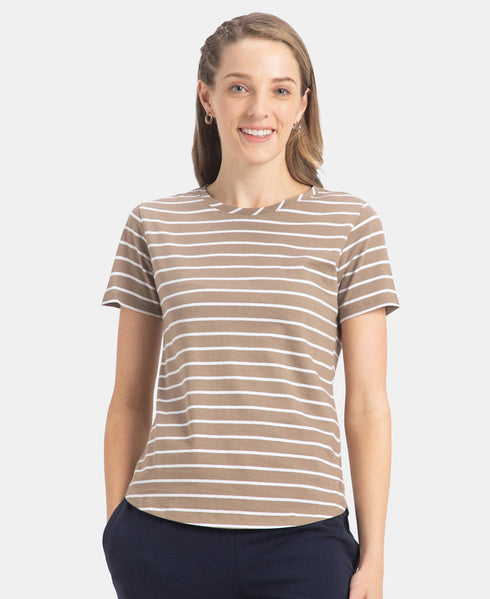 Super Combed Cotton Stripe Fabric Relaxed Fit Round Neck Half Sleeve T-Shirt