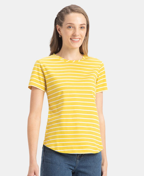 Super Combed Cotton Stripe Fabric Relaxed Fit Round Neck Half Sleeve T-Shirt