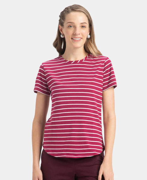 Super Combed Cotton Stripe Fabric Relaxed Fit Round Neck Half Sleeve T-Shirt