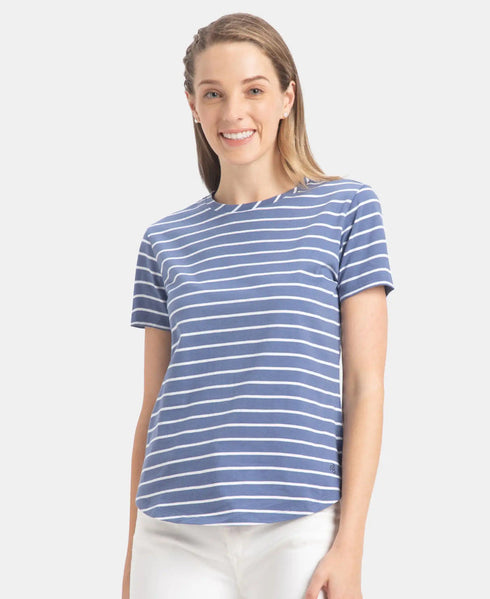 Super Combed Cotton Stripe Fabric Relaxed Fit Round Neck Half Sleeve T-Shirt