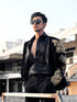 Kzari Handcrafted Embroidered Silk Blazer with Pants