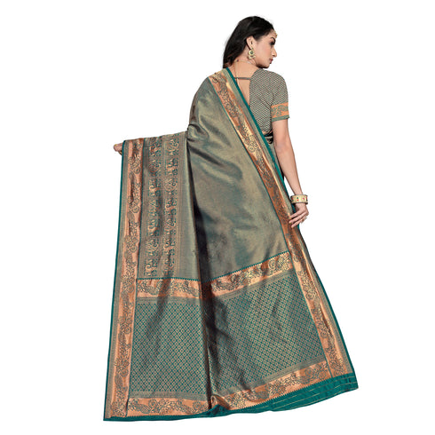 Vasthrlay Pink Kanjivaram Unstitched Saree