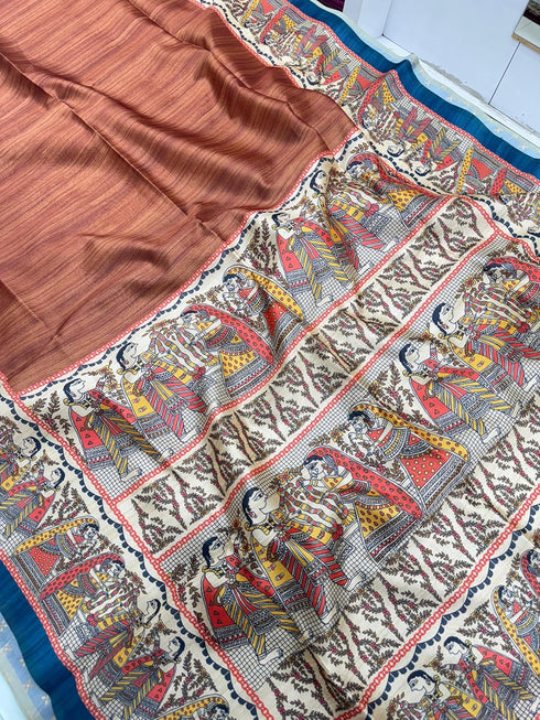 Vasthrlay Tussar Ghicha Traditional Kalamkari Madhubani