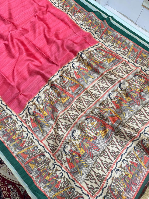 Vasthrlay Tussar Ghicha Traditional Kalamkari Madhubani