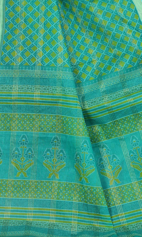 Vasthrlay Cotton Printed Green Saree