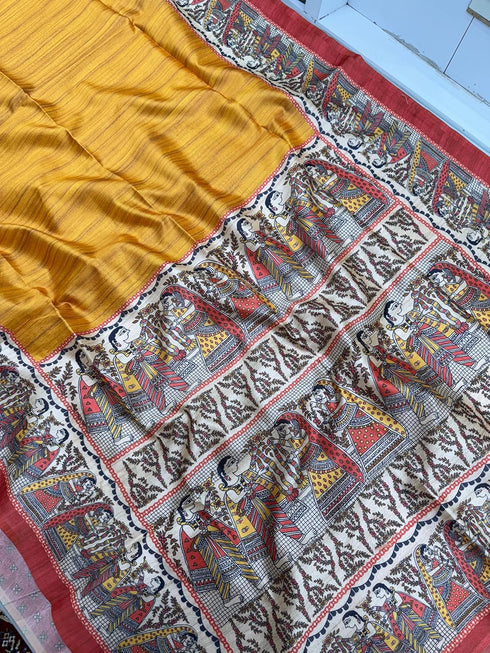 Vasthrlay Tussar Ghicha Traditional Kalamkari Madhubani