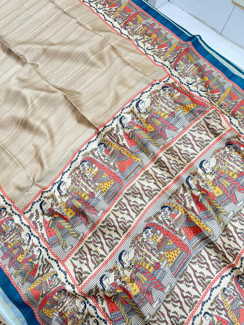 Vasthrlay Tussar Ghicha Traditional Kalamkari Madhubani