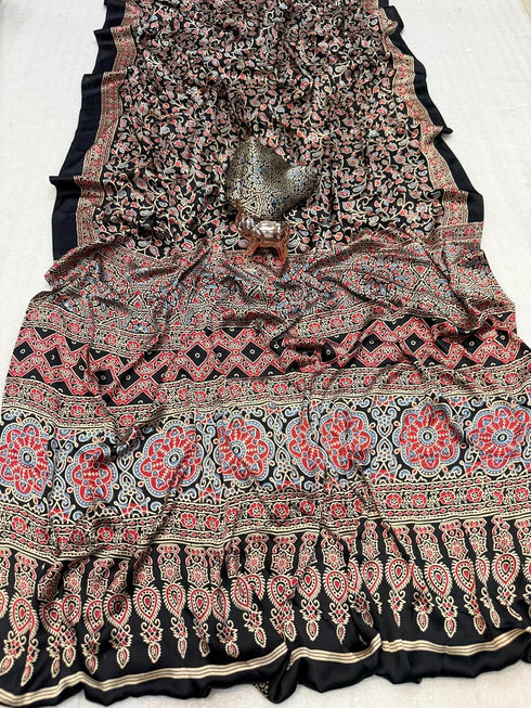 Vasthrlay Ajrakh Saree Crepe