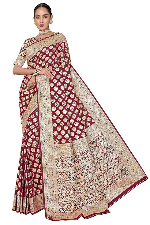 Vasthrlay Banarasi Bridal Maroon Ethnic Wear