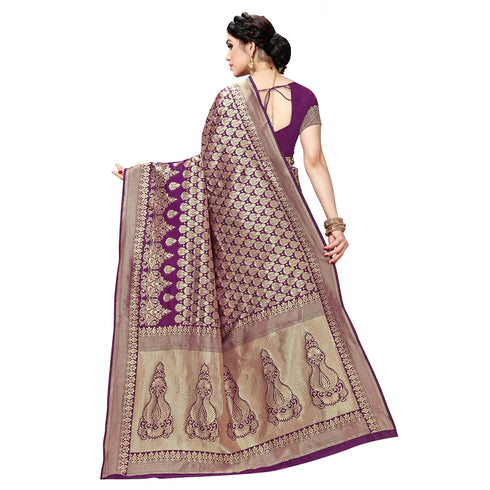 Vasthrlay Wine Kanjivaram Unstitched Saree