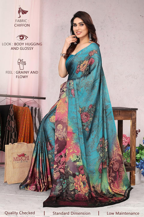 Vasthrlay Fashion Chiffon Dusty Turquoise Ethnic Wear