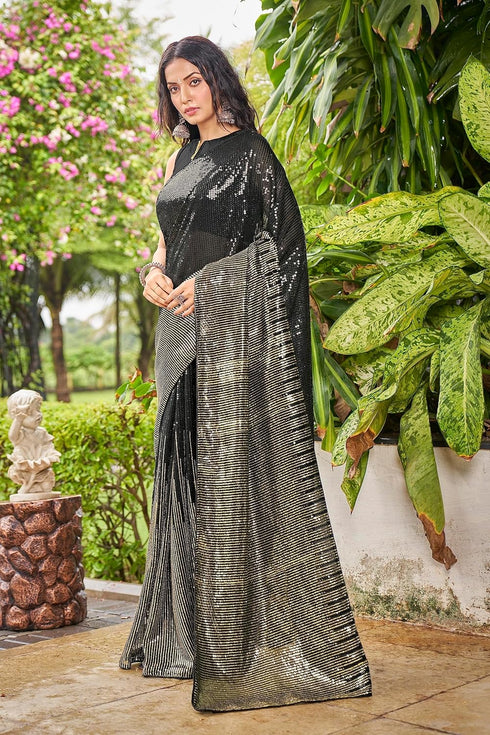 Vasthrlay Georgette Sequence White Ethnic Wear