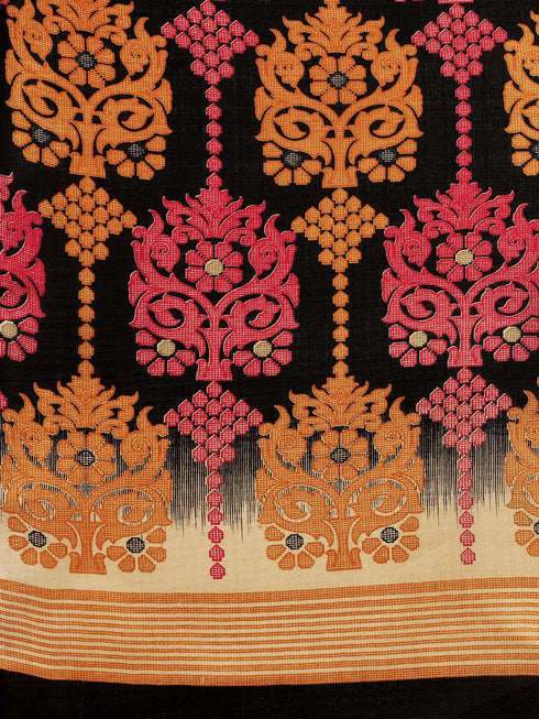 Vasthrlay Black Printed Unstitched Saree