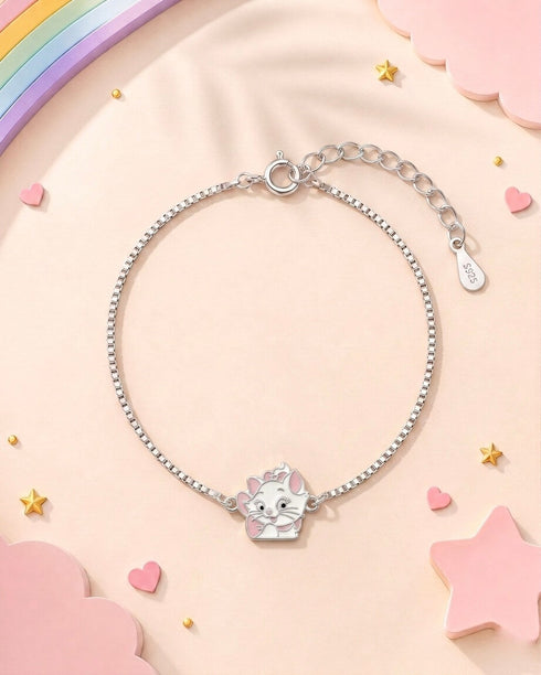Meera Jaipur White Kitten Silver Bracelet