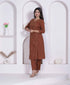 Miravan Womens Brown Floral Printed Angrakha Style Kurta with Palazzo