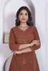 Miravan Womens Brown Floral Printed Angrakha Style Kurta with Palazzo