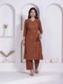 Miravan Womens Brown Floral Printed Angrakha Style Kurta with Palazzo