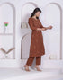 Miravan Womens Brown Floral Printed Angrakha Style Kurta with Palazzo