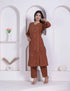 Miravan Womens Brown Floral Printed Angrakha Style Kurta with Palazzo