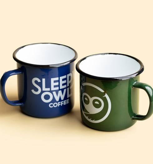 Sleepy Owl Coffee Enamel Mug