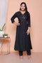 Miravan Womens Black Mirror work Angrakha Kurta and Palazzo Set