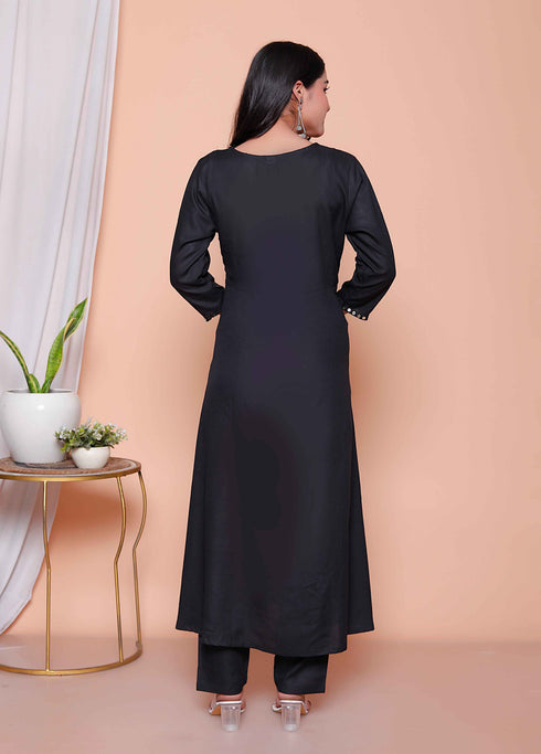 Miravan Womens Black Mirror work Angrakha Kurta and Palazzo Set