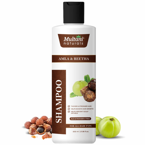 Multani Pharmaceuticals Limited Multani Naturals Amla & Reetha Hair Shampoo Anti Hair Fall Shampoo Shampoo for Thick & Strong Hair Ayurvedic Shampoo for Healthy Hair Dermatologically Tested Suitable for All Hair