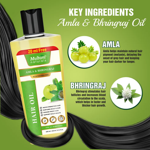 Multani Pharmaceuticals Limited Multani Naturals Amla & Bhringraj Hair Oil Helps Strengthen Hair Nurtures Scalp & Hair manage Frizzy Hair Support Scalp Health