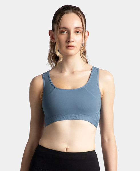 Jockey Wirefree Padded Tactel Nylon Stretch Full Coverage Racerback Styling Sports Bra with StayFresh and StayDry Treatment - Frost