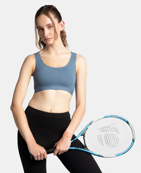 Jockey Wirefree Padded Tactel Nylon Stretch Full Coverage Racerback Styling Sports Bra with StayFresh and StayDry Treatment - Frost