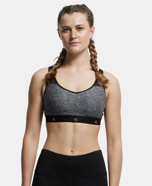 Jockey Wirefree Padded Tactel Nylon Stretch Full Coverage Sports Bra with Optional Cross Back Styling - Black Melange