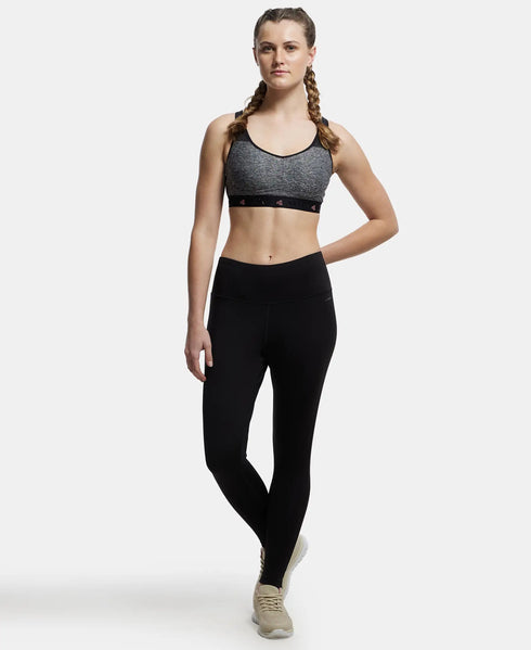 Jockey Wirefree Padded Tactel Nylon Stretch Full Coverage Sports Bra with Optional Cross Back Styling - Black Melange