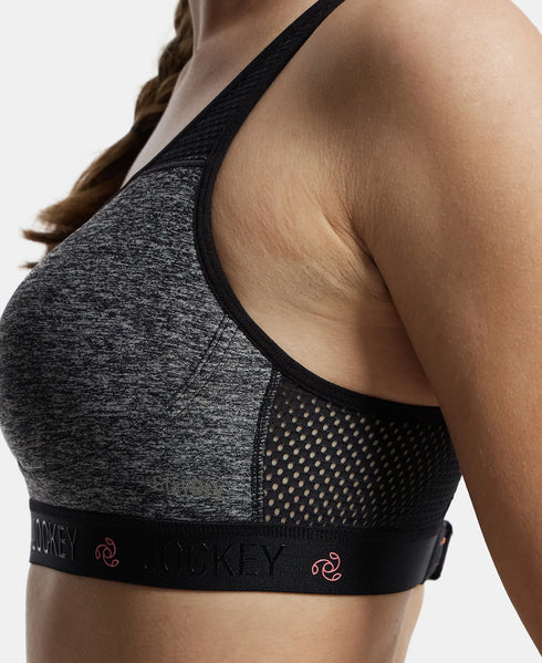 Jockey Wirefree Padded Tactel Nylon Stretch Full Coverage Sports Bra with Optional Cross Back Styling - Black Melange