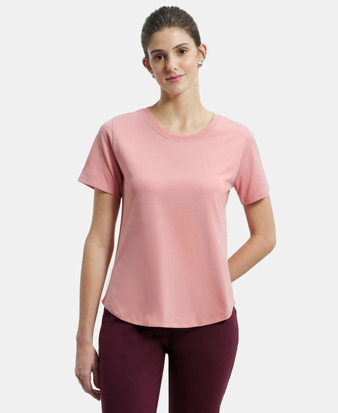 Super Combed Cotton Rich Relaxed Fit Solid Curved Hem Styled Half Sleeve T-Shirt