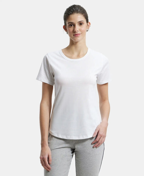 Super Combed Cotton Rich Relaxed Fit Solid Curved Hem Styled Half Sleeve T-Shirt