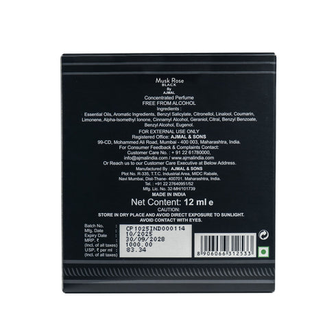 Ajmal Perfumes India Musk Rose Black Concentrated Perfume for Unisex