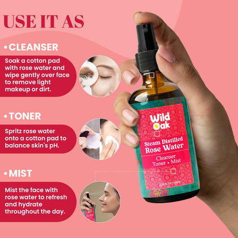 Wild Oak Steam Distilled Pure Rose Water