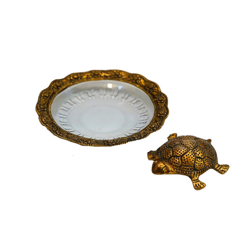 Vastu Brass Tortoise on Glass Plate for Home 241g