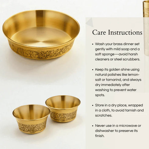 Pure Brass Dinner Set with Thali, 6 pcs