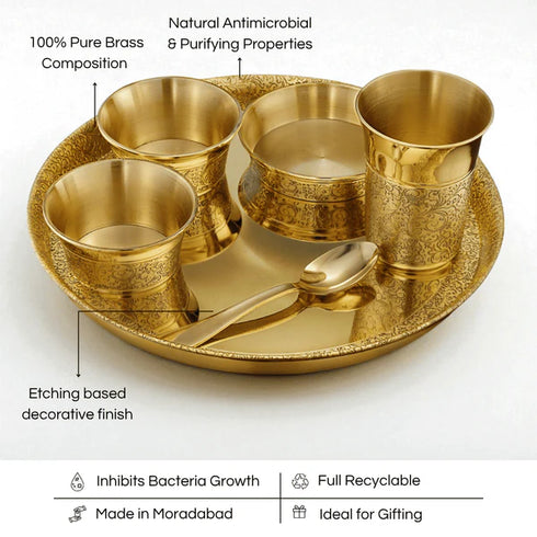 Pure Brass Dinner Set with Thali, 6 pcs