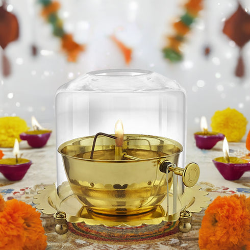 Tamas Akhand Jyot Diya With Wick Lifting Screw Lever