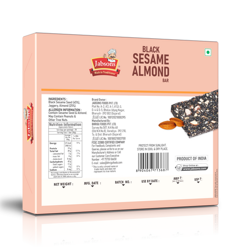 Jabsons Foods Black Sesame Almond Bar