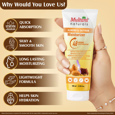 Multani Naturals Almond & Saffron Moisturizer | Instant Skin Hydration
