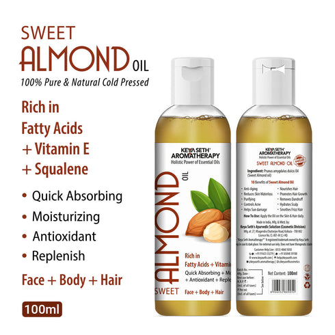 Keya Seth Aromatherapy Sweet Almond Oil for Face, Body & Hair Moisturizing